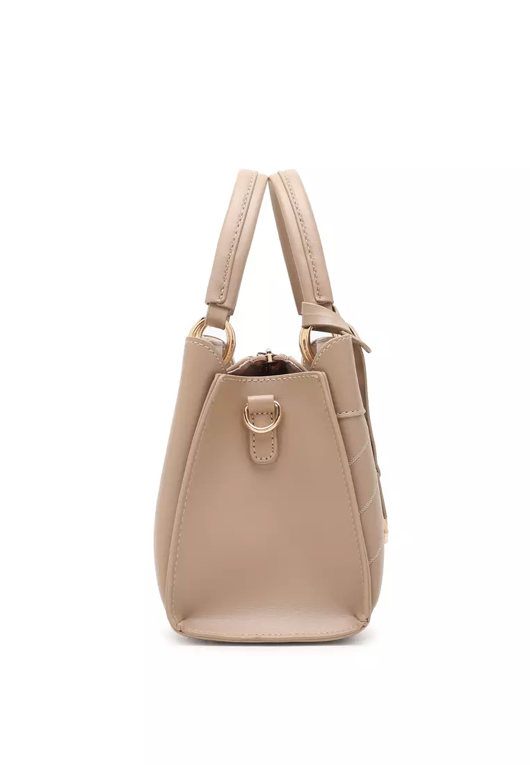 Women's Zig Zag Quilted Top Handle Bag / Crossbody Bag / Shoulder Bag - Beige