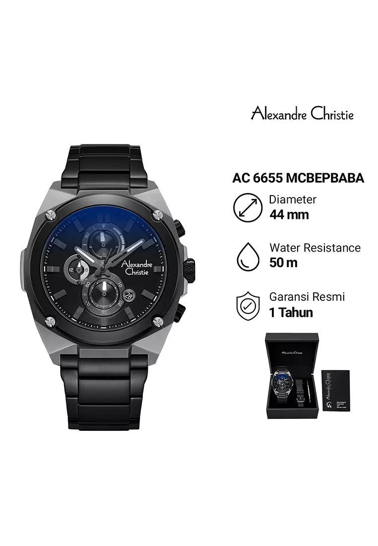 Alexandre Christie - Jam Tangan Chronograph Pria - Black Grey - Stainless Steel - 6655MCBEPBABA
