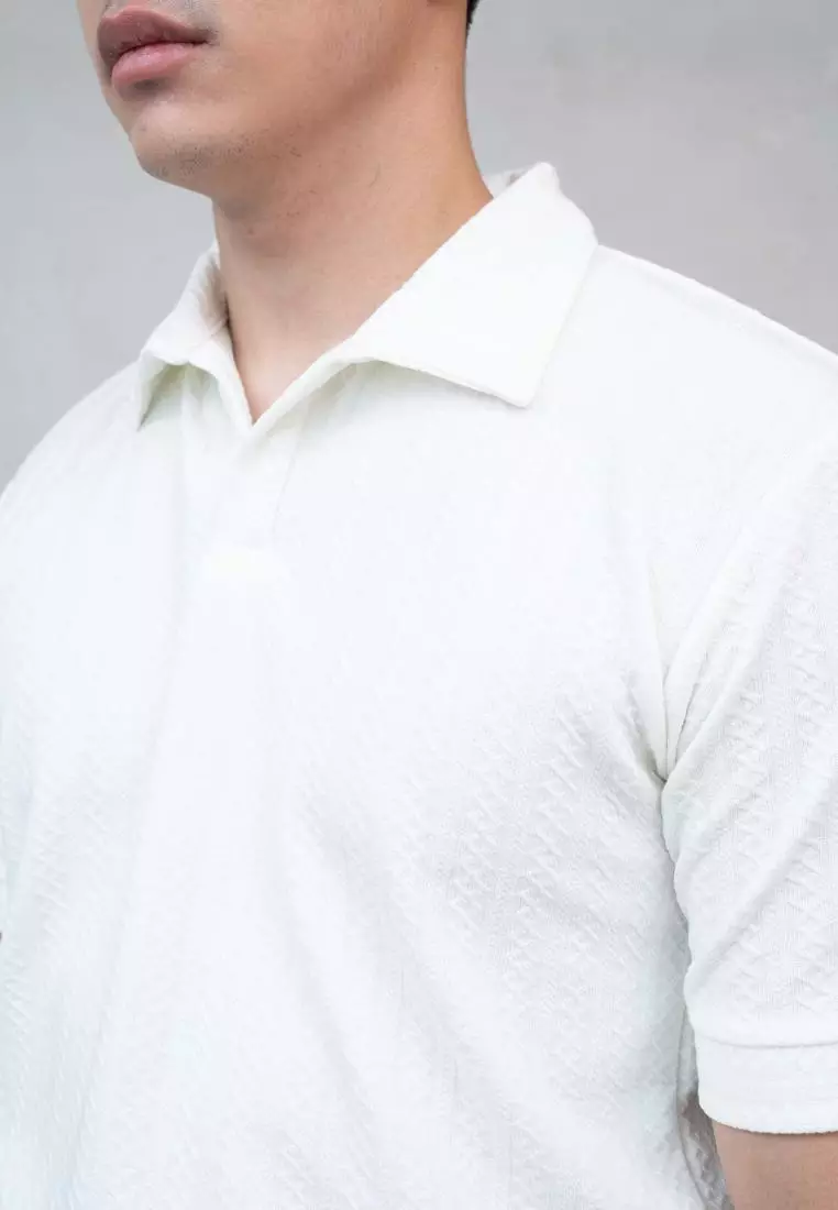 Houseofcuff Polo Shirt Rajut Stretch Lengan Pendek Pria Putih