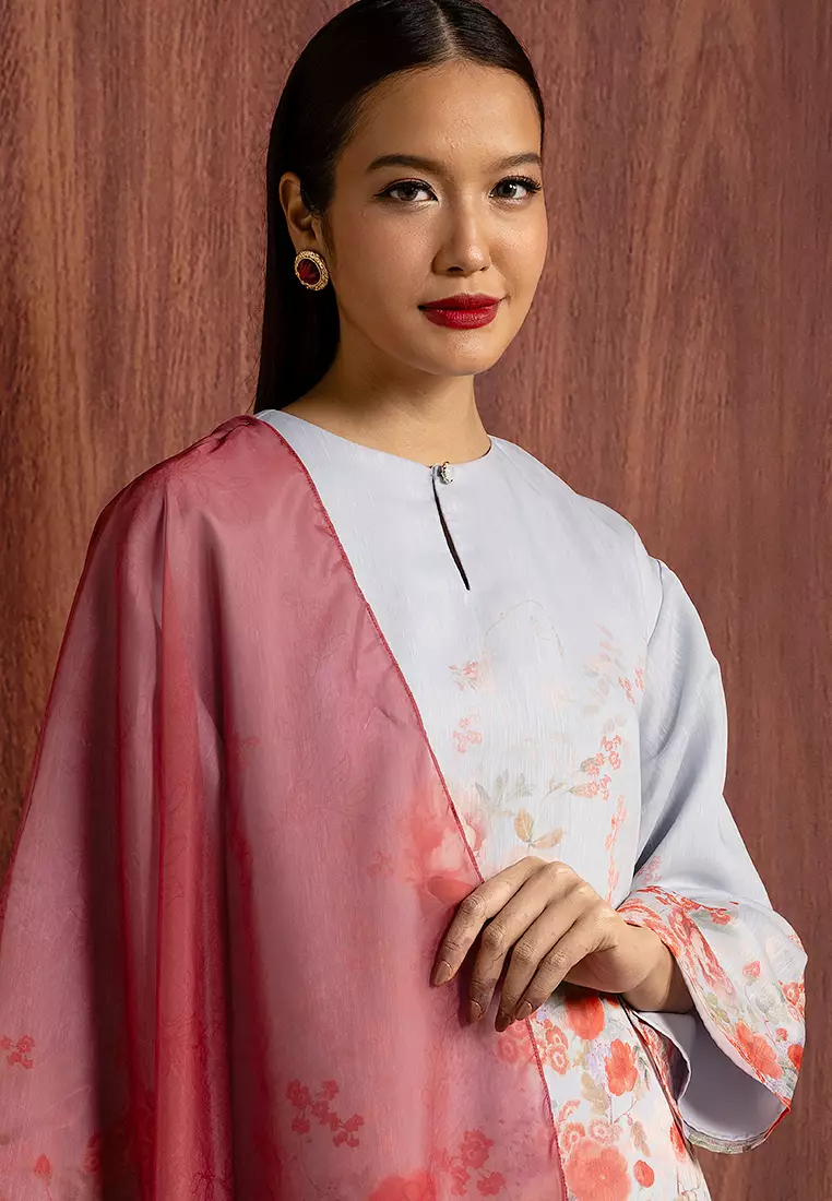 IRIS PRINTED KURUNG LABUH SET WITH SHAWL