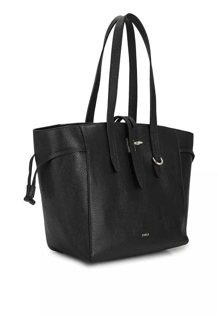 Furla black leather shop tote bag