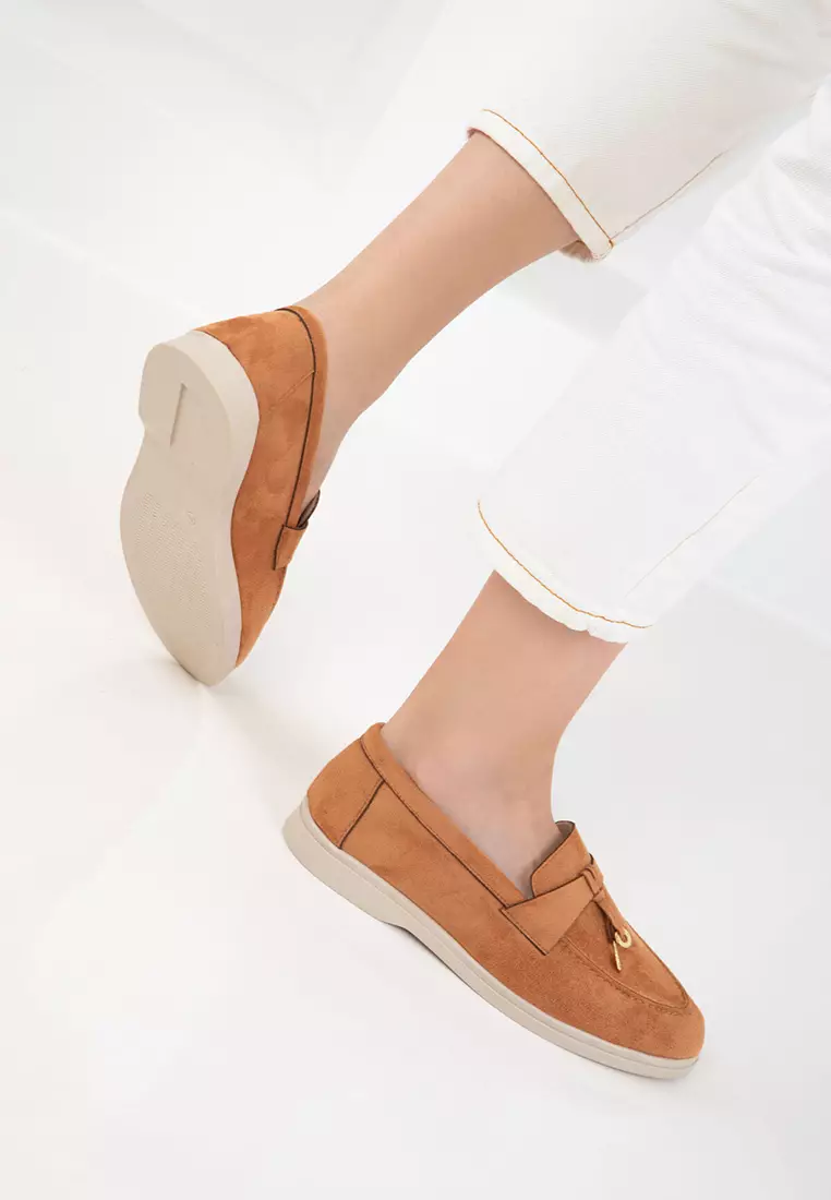 Tan Suede Women's Loafer Shoes 20674