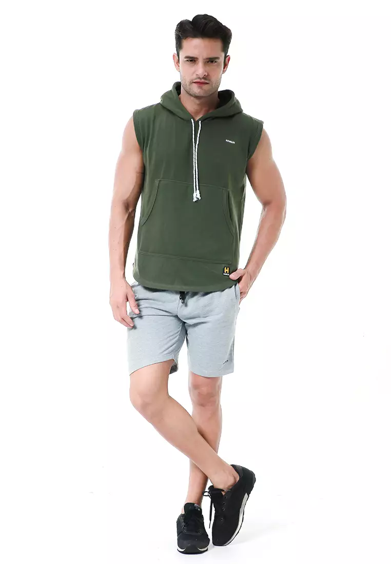 Bobby Atasan Kasual Pria Singlet Hoodie Motif Polos Sweater Tanpa Lengan Material Fleece ORIGINAL - Army Green
