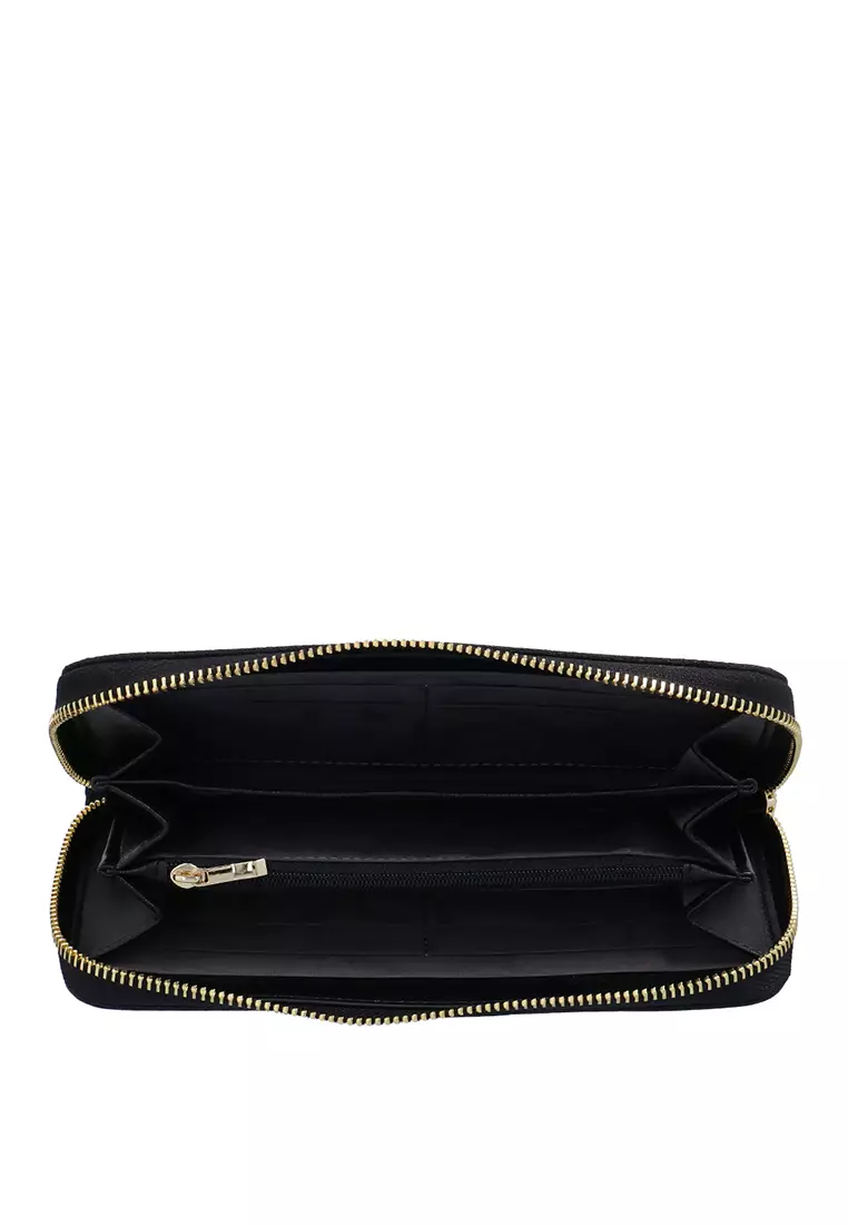 CR Brushed Plaid Zip Around Wallet - Black