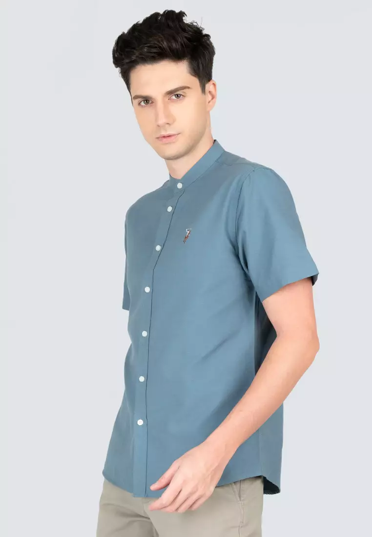 Polo Haus - Men’s Cotton Mix Signature Fit Mandarin Collar Short Sleeve MBSSE003