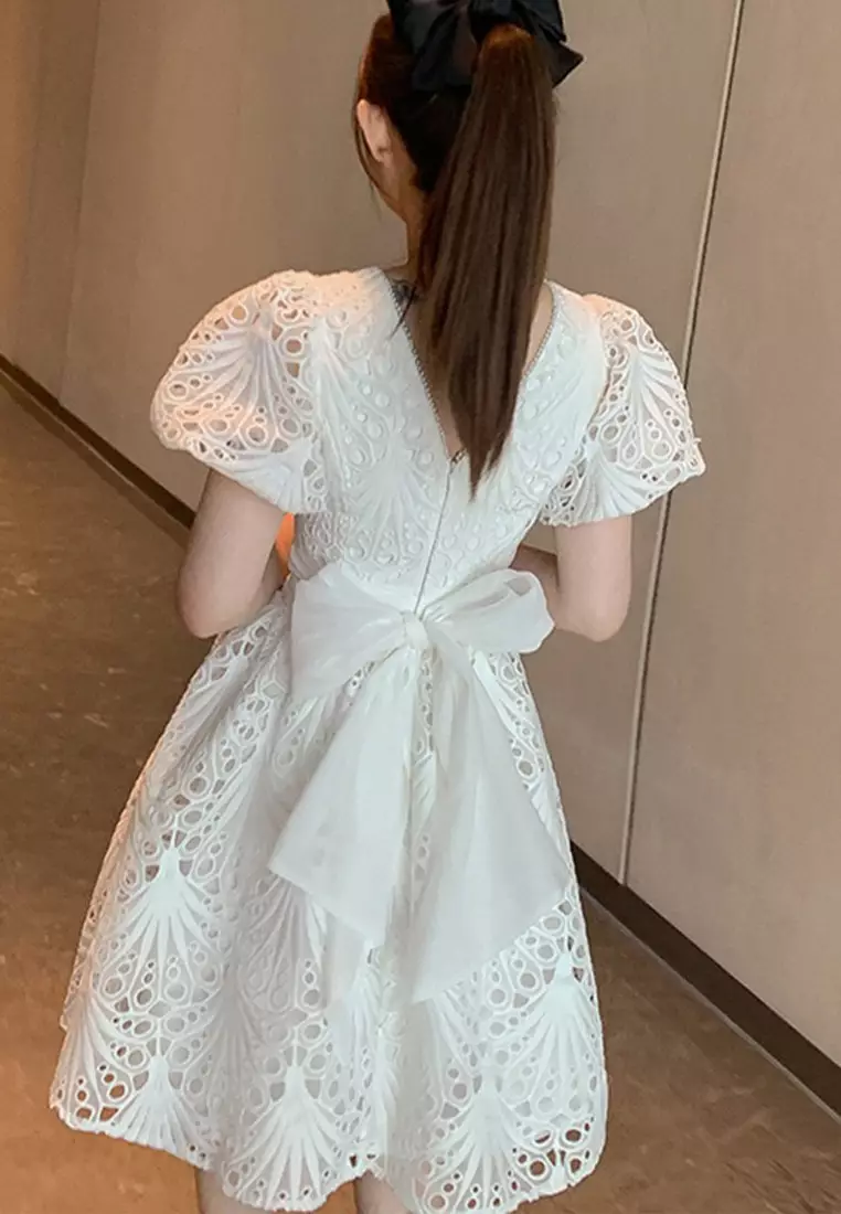 Soluble Lace Bubble Sleeve Dress HZ9477