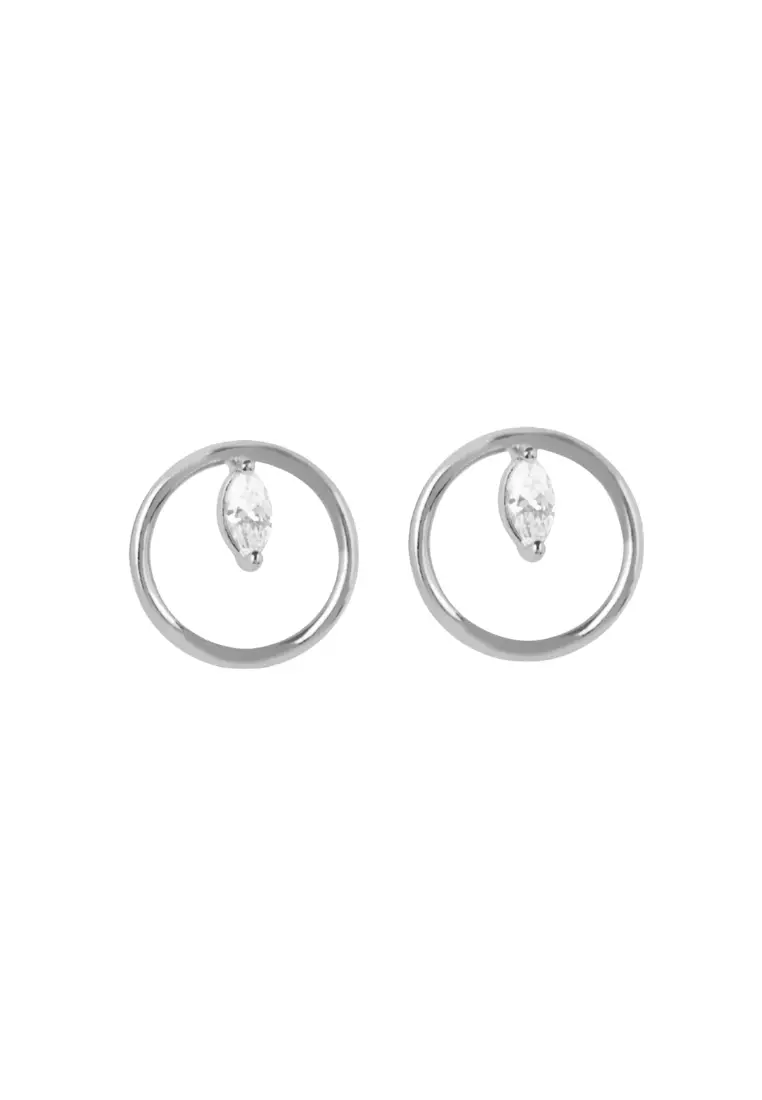 Sterling Silver Circle Marquise Studs