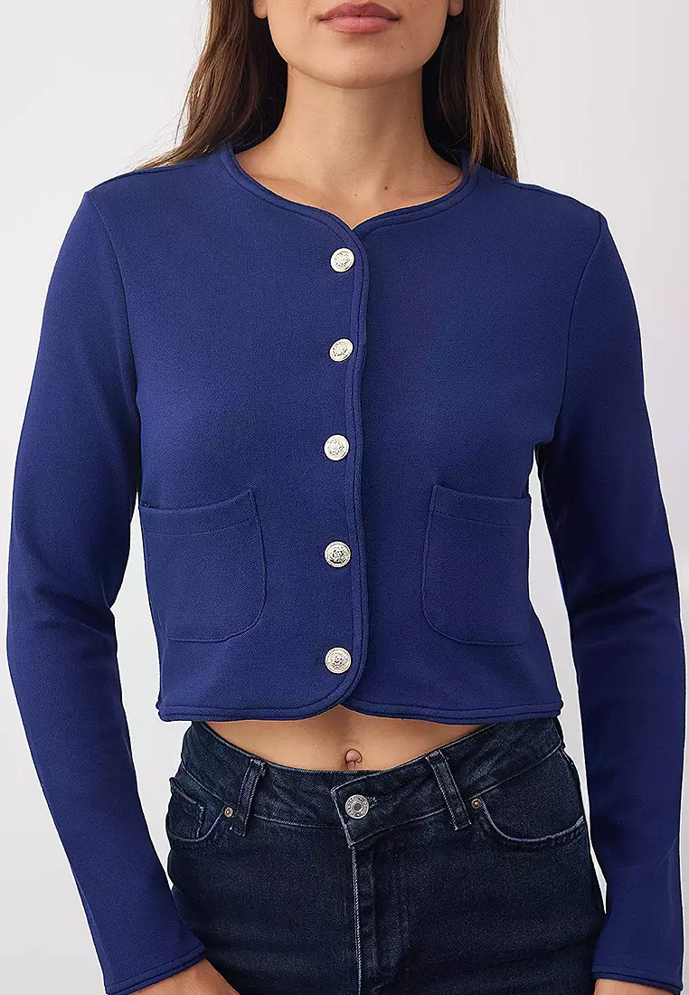 Button and Pocket Detailed Knit Jacket