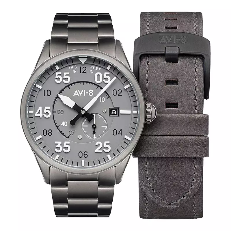 Jam Tangan Pria AVI 8 Spitfire AV 4073 44 Type 300 Automatic Grey Dial Grey Stainless Steel Strap