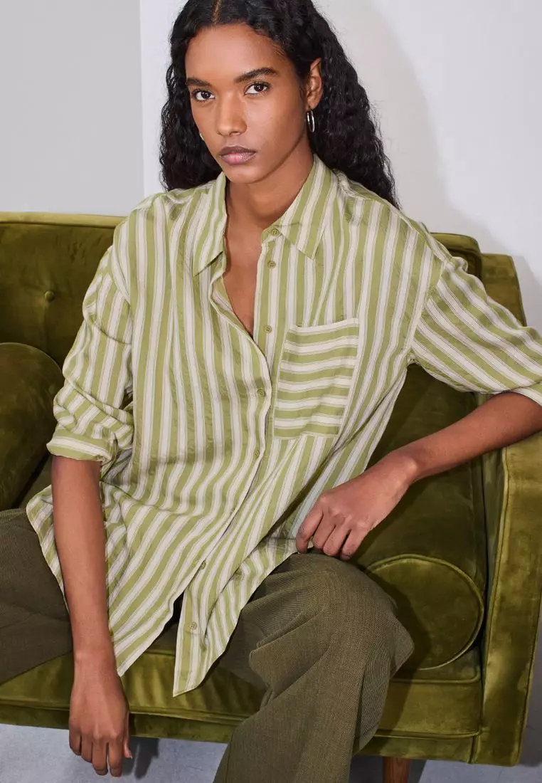 Jacquard Stripe Oversized Long Sleeve Shirt
