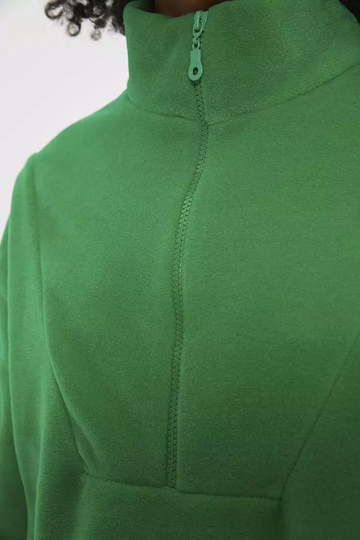 Zipper Detail Fleece Knitted Sweatshirt