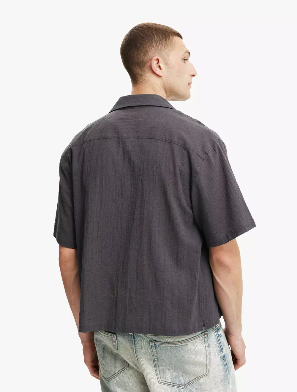Cotton On - SHIRTS - Riviera Box Fit Short Sleeve Shirt - FADED SLATE