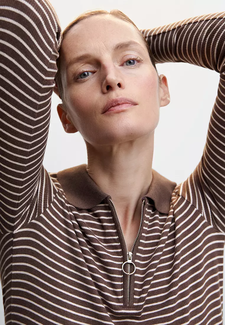 Ribbed Polo-Style Sweater