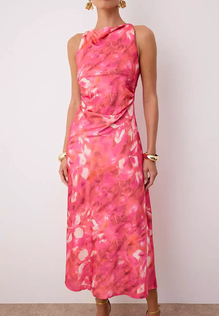 Buy Trendyol Abstract Satin Midi Dress 2026 Online | ZALORA