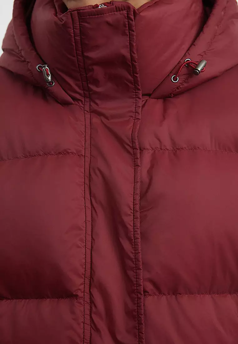 Claret Red Oversize Hooded Goose Feather Water Repellent Puffer Jacket TWOAW25MO00102