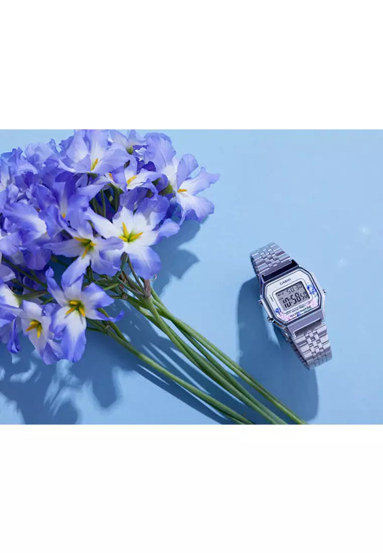 Vintage Women Digital Watch LA680WA-4C Silver Stainless Steel Strap