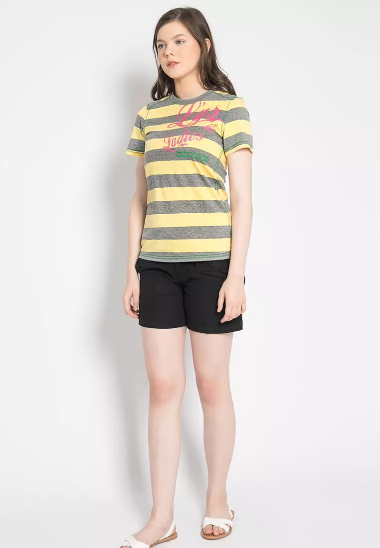 LGS - Kaos Wanita Motif Salur Warna Kuning LTS.520.T879M.096.C