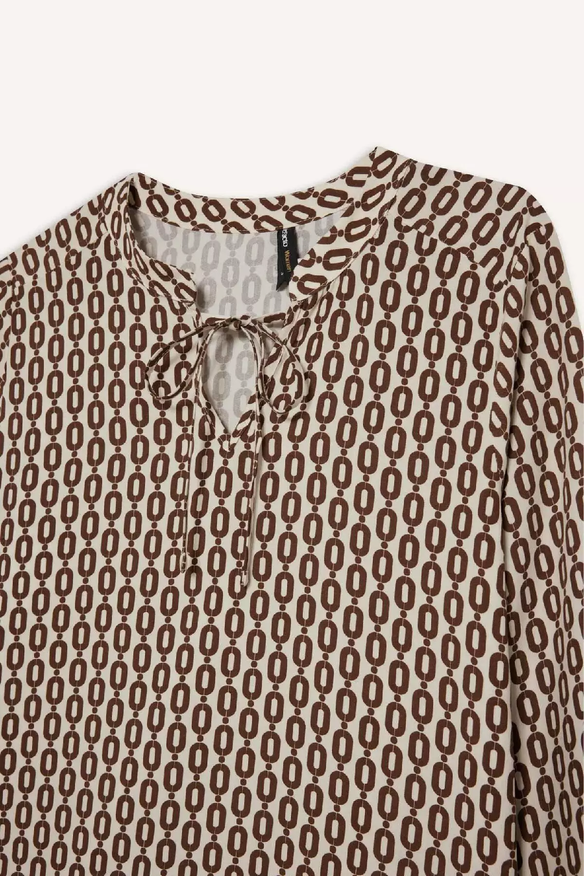 Regular Fit Lace-Up Collar Patterned Long Sleeve Blouse N1809Az25Sp