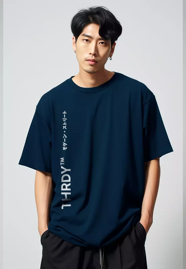 MTV76 Kaos Oversize Distro Pria Thirdday THRDY Tm Vertikal Navy