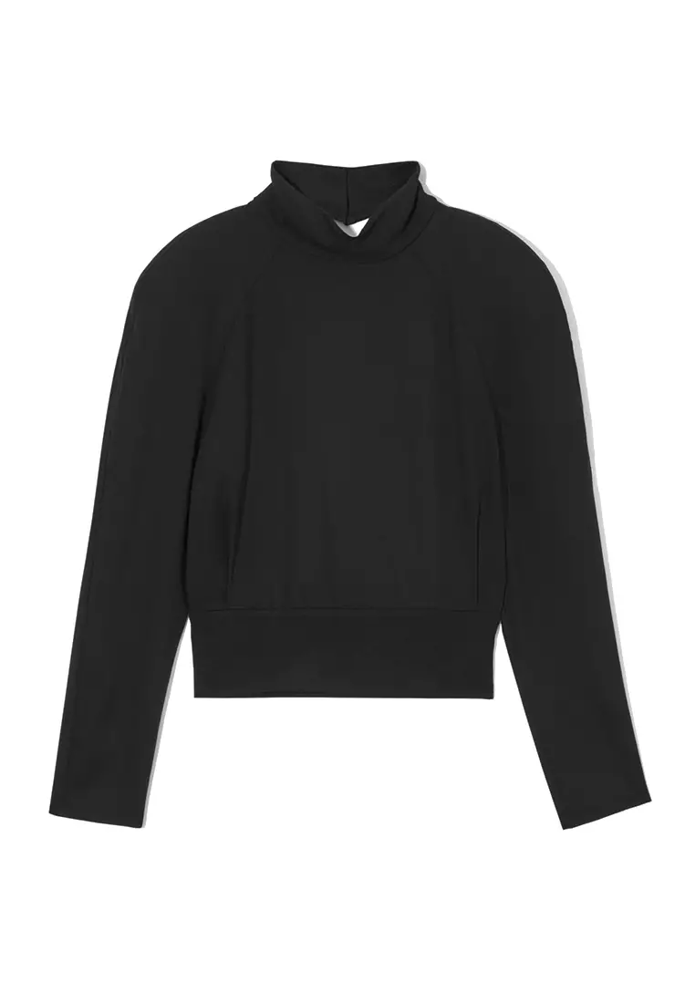 Power-Shoulder Open-Back Waisted Wool Top