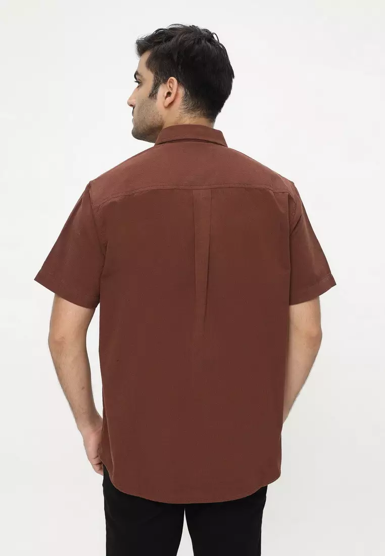 POLICE Kemeja Polos Cordoray Coklat Tua Reguler Fit Pria