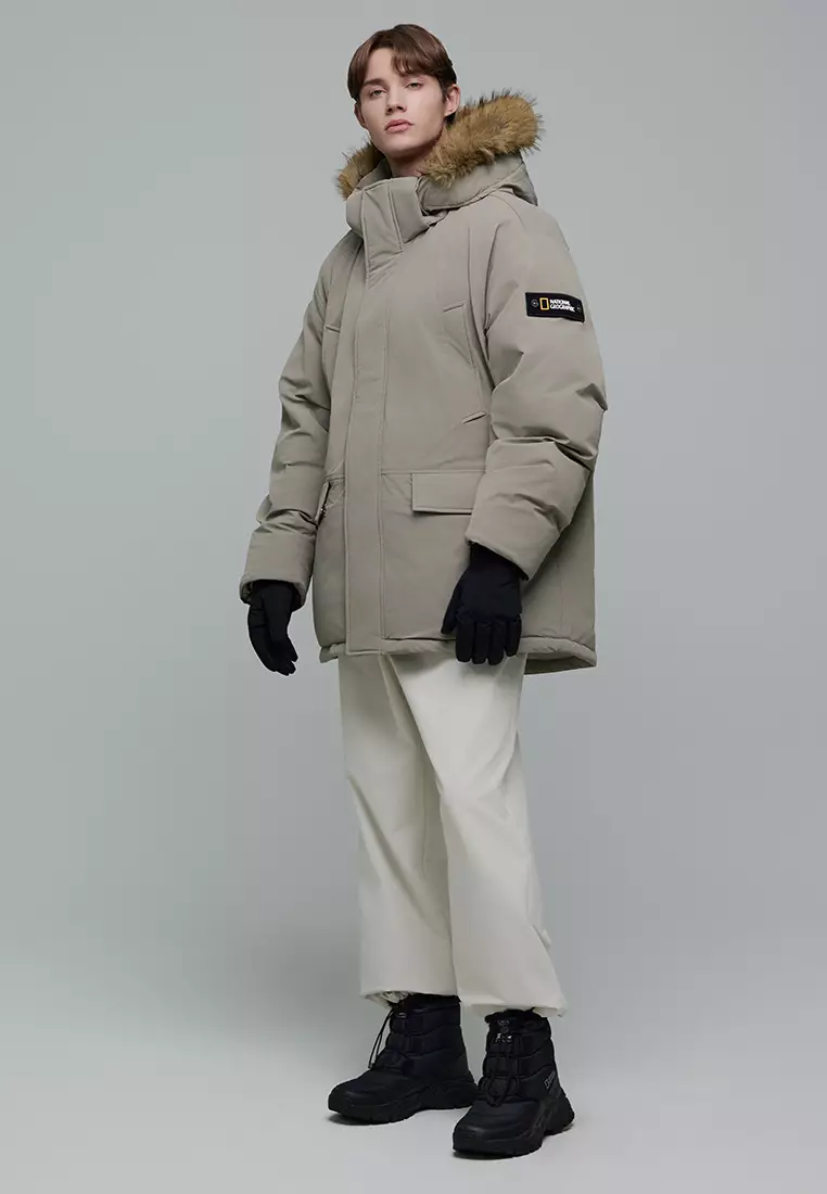 男女同款BELUGA毛邊中長版連帽羽絨外套