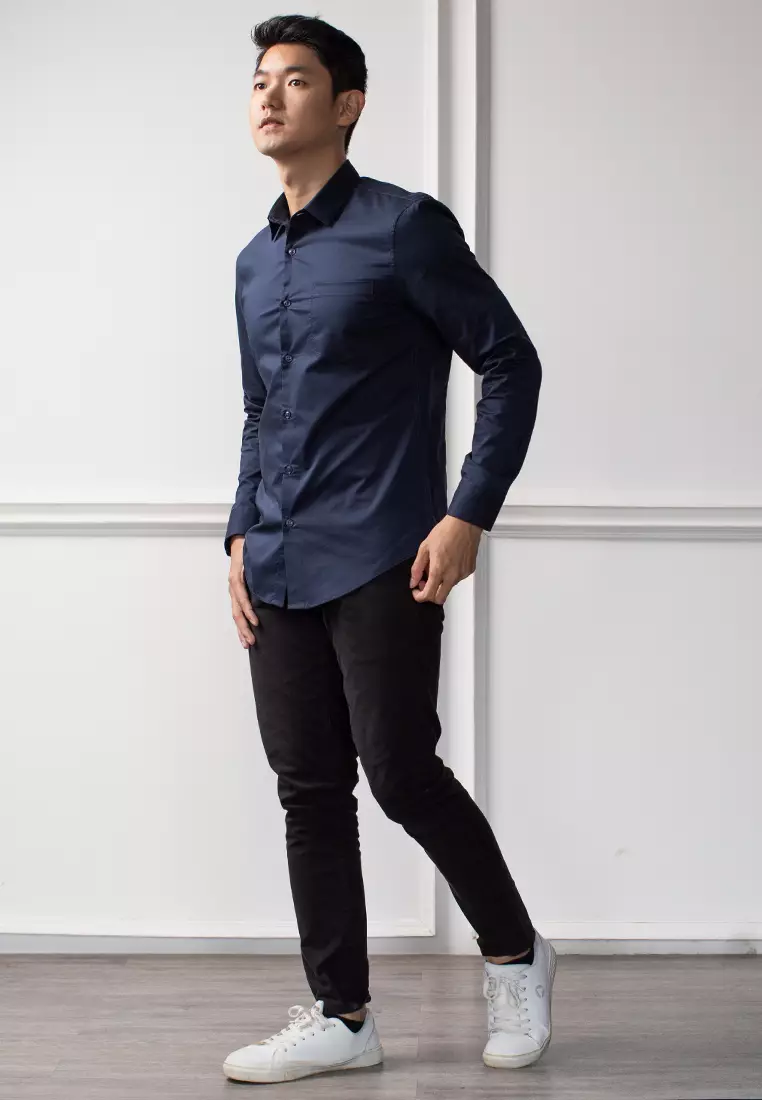 Kemeja tangan panjang Formal Stretch oxcon Navy
