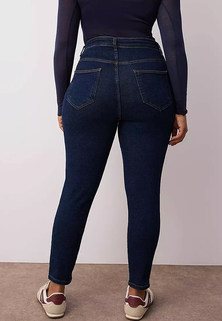 Dark Blue High Waist Stretchy Skinny Denim Plus Size Jeans Tbbaw26Cj00006