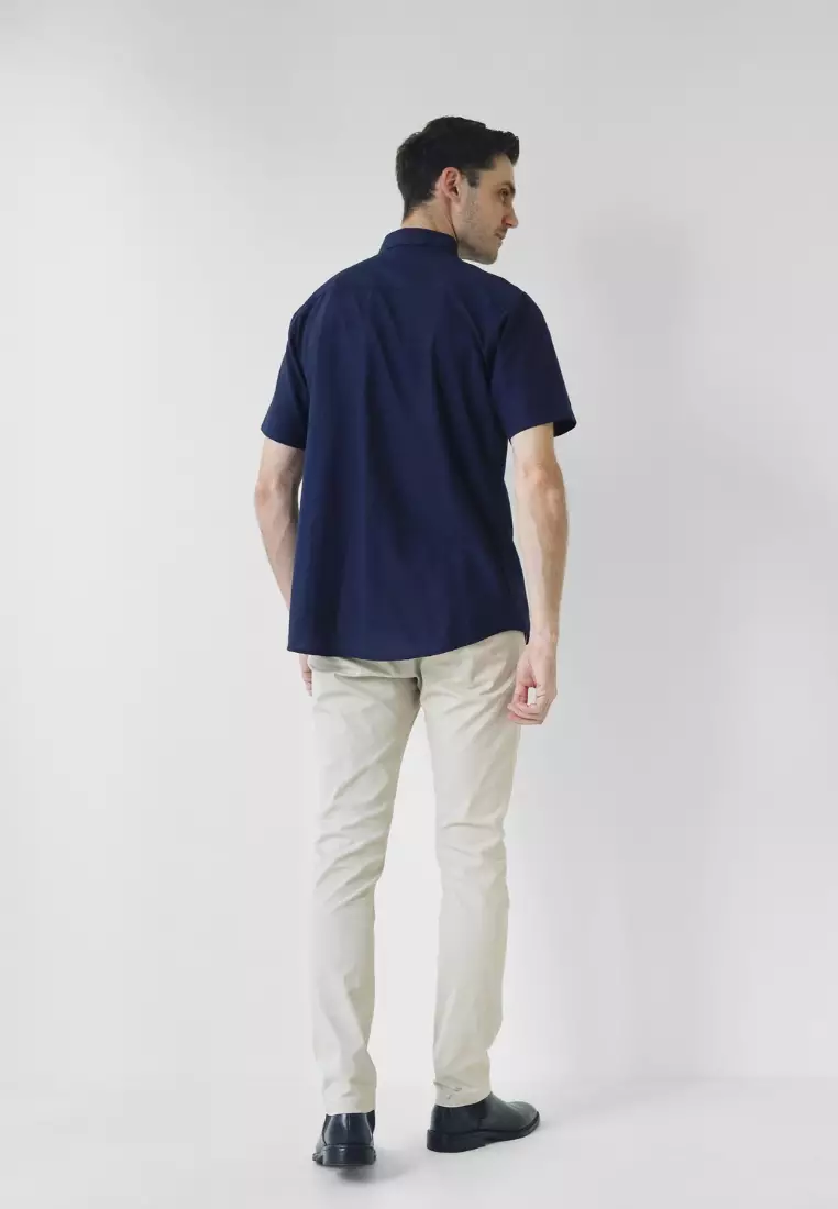 Cotton Well Ben Short Sleeve Oxford Shirt Navy | Kemeja Pria Lengan Pendek Basic Polos  Biru Dongker Nevi