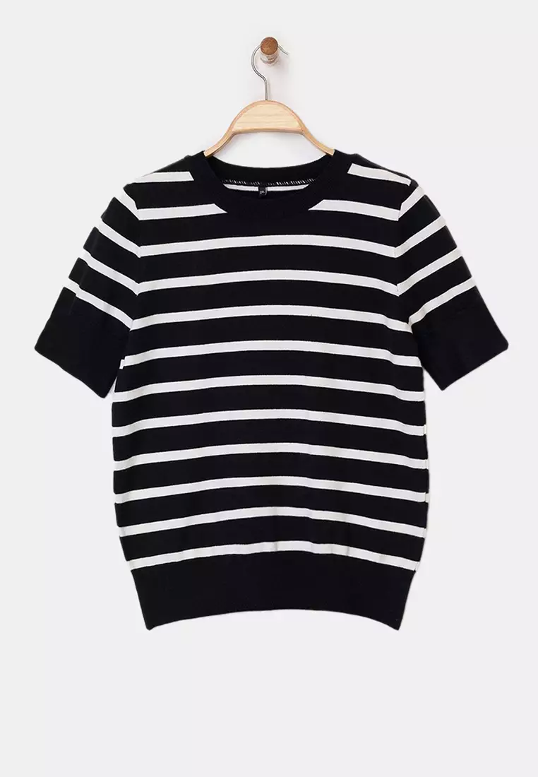 Wardrobe Essentials Black Striped Basic Knitwear Blouse Tbbss26Af00033