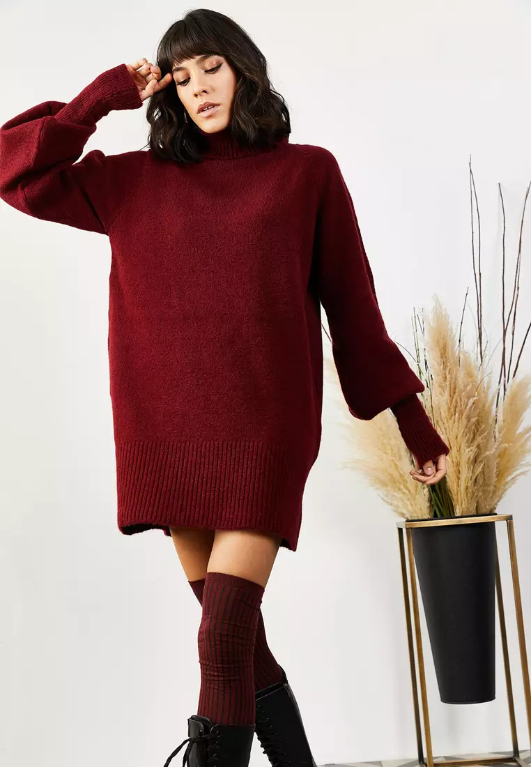 Turtleneck Balloon Sleeves Knitted Dress
