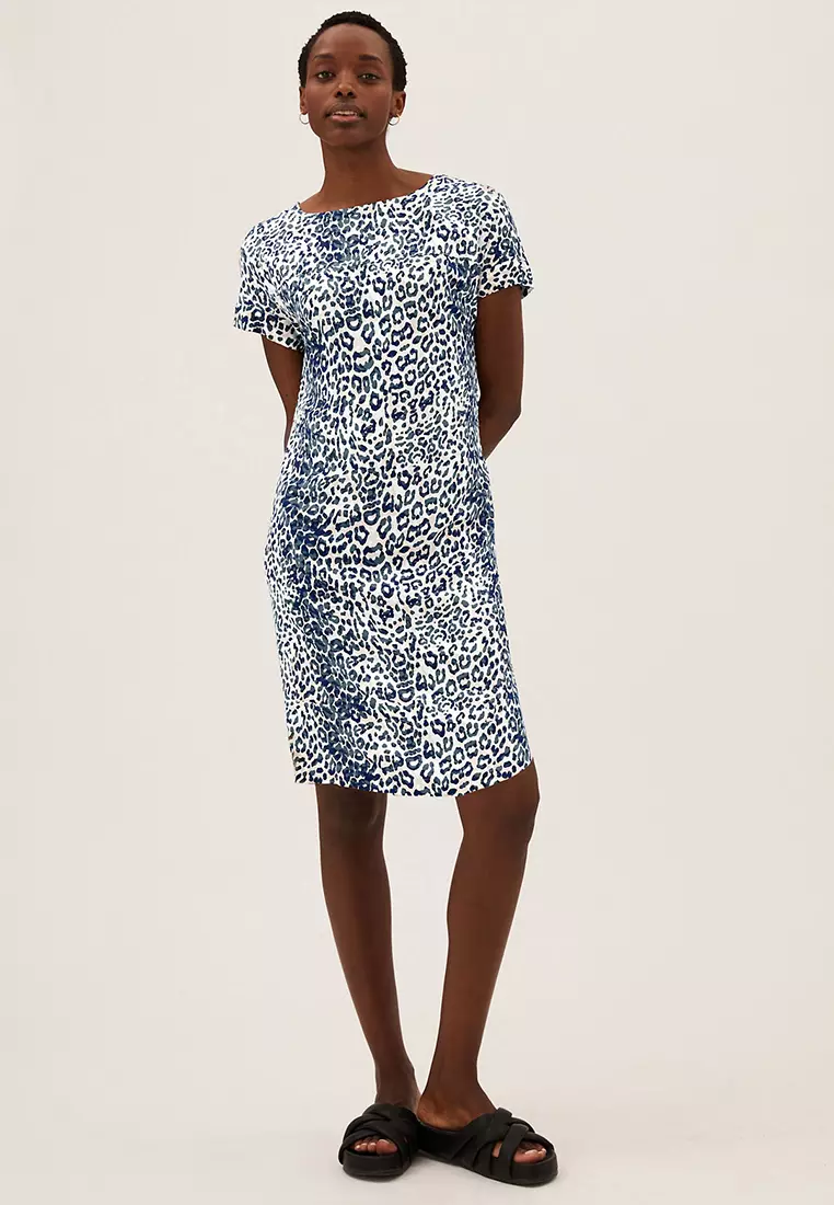 Animal Print Short Sleeve Shift Dress