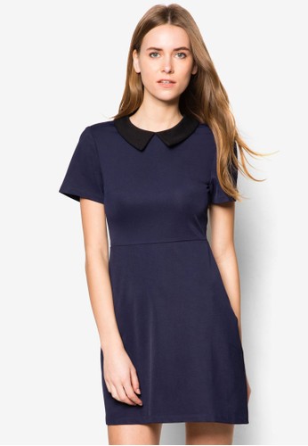 撞色娃zalora時尚購物網的koumi koumi娃領連身裙, 服飾, 洋裝