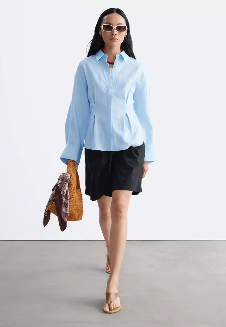 Pleated-Waist Linen Shirt
