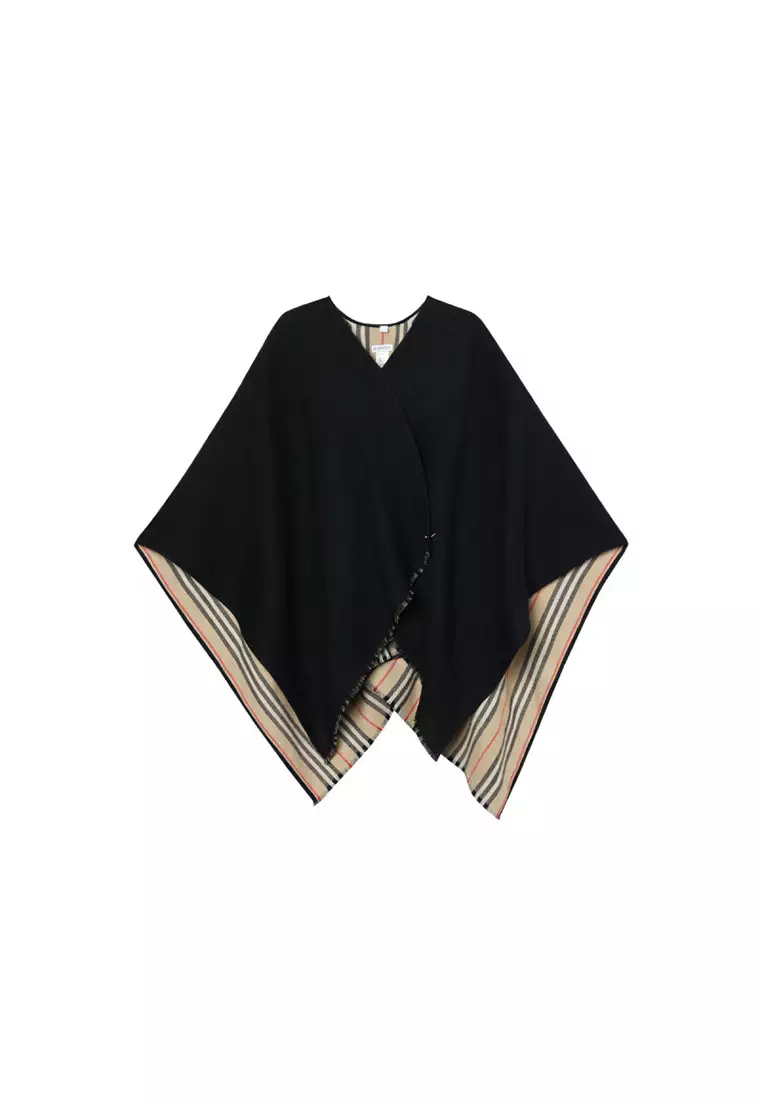 Buy Burberry Women's Reversible Icon Striped Wool Cape in Black ...