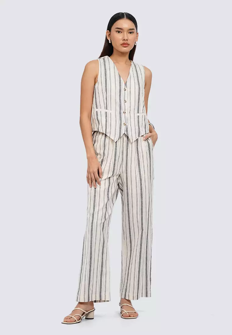 Stripes Linen Blend Vest OFF WHITE