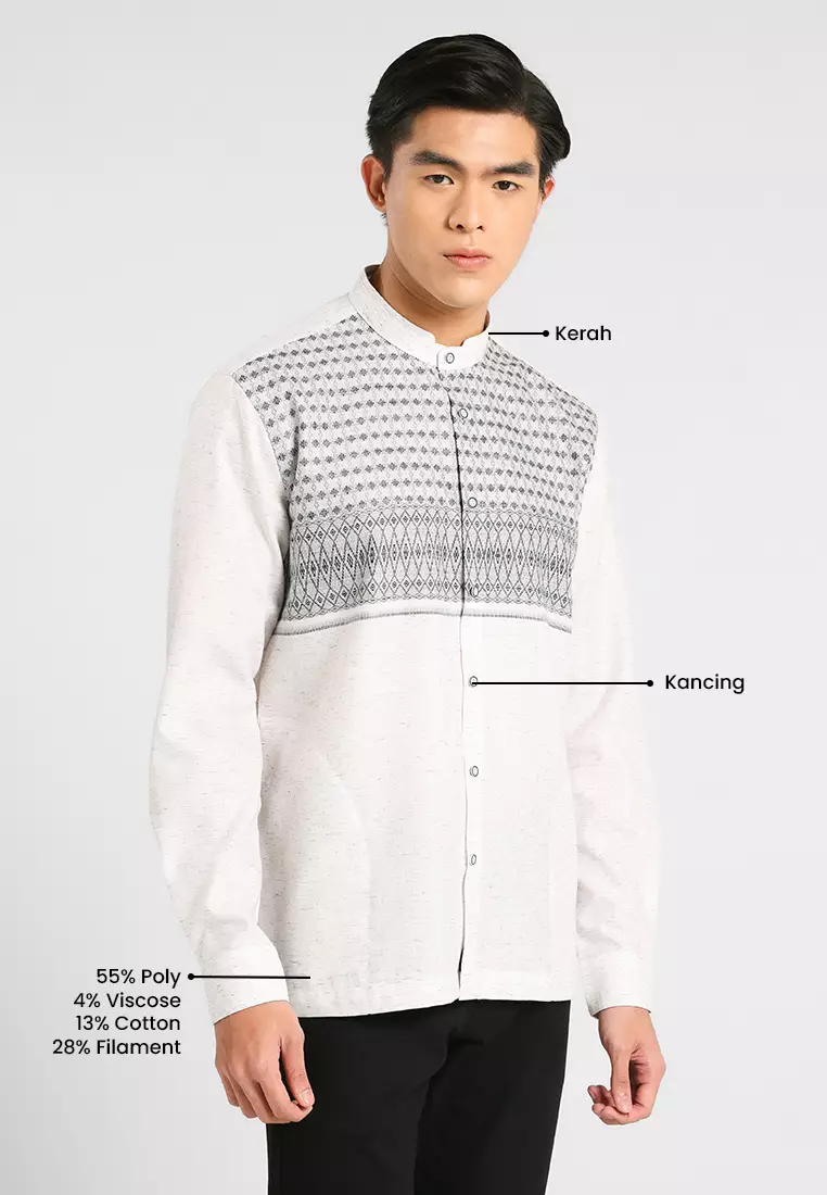 MANZONE X Adipati Dolken - Kemeja Koko Lengan Panjang Pria Khabib Comfort Fit - Grey Warna Grey