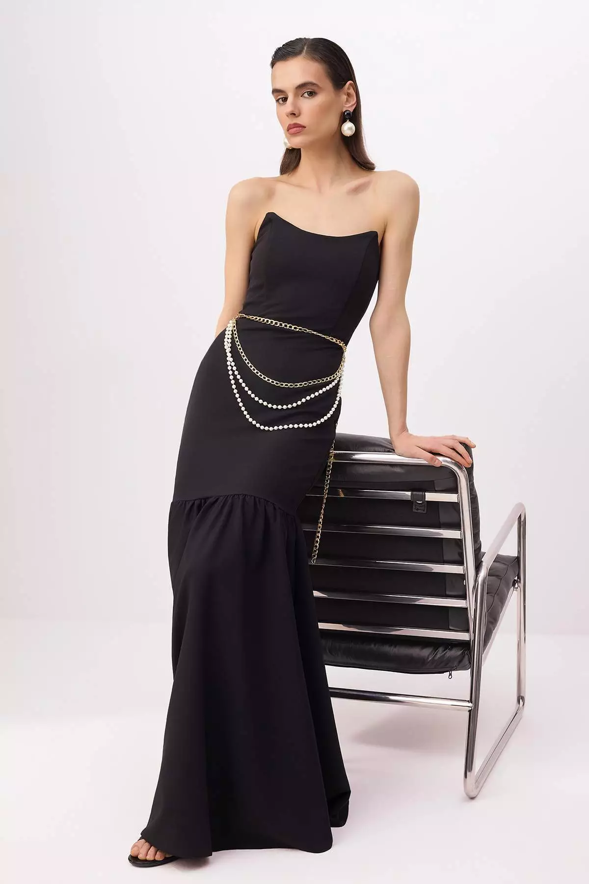 Black Woven Maxi Evening Dress & Graduation Gown