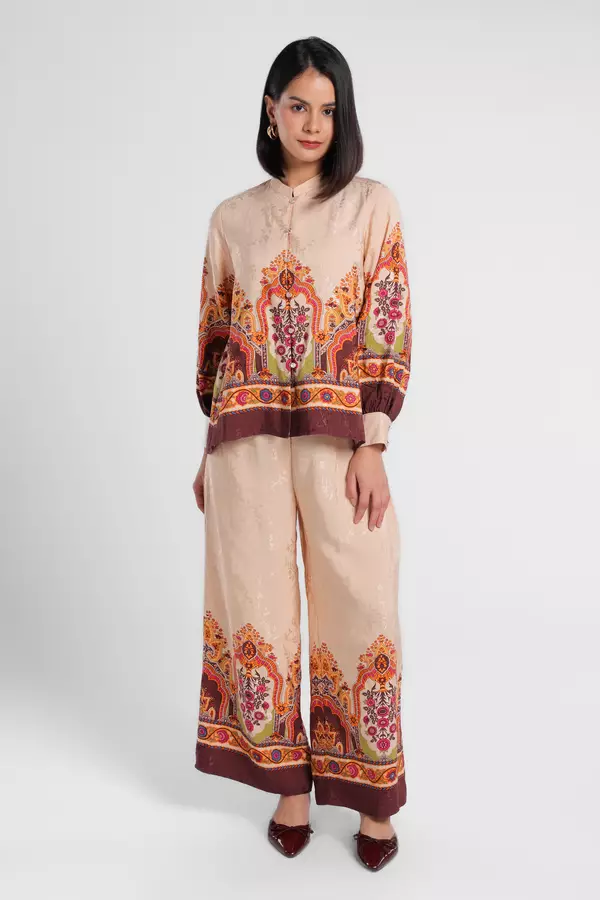 MINIMAL - Izma - Kulot Lebar Motif Etnik Dengan Pleats - Pink Light