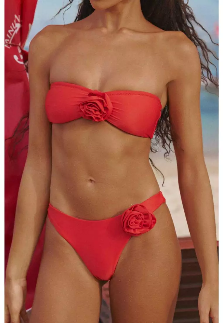 Nadia Scrunched Bandeau Bikini Top / Red Hot Gloss