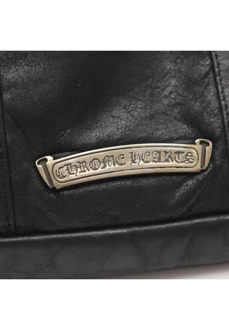 Pre-Loved Chrome Hearts Large Dagger Zip Clutch Pouch leather black Silver