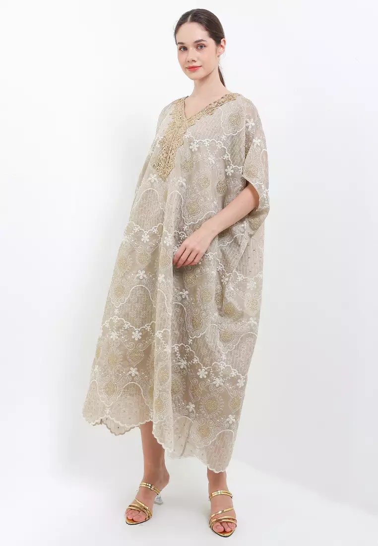 Gold Crochet Lace Detail Emb Kaftan