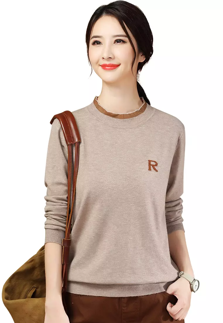 Lace Stitching Round Neck Sweatshirt