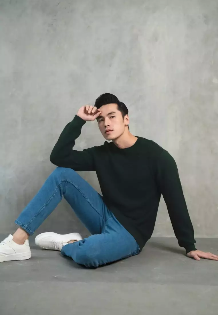 Kale Aiden Bottle Green / Sweater Rajut Lengan Panjang