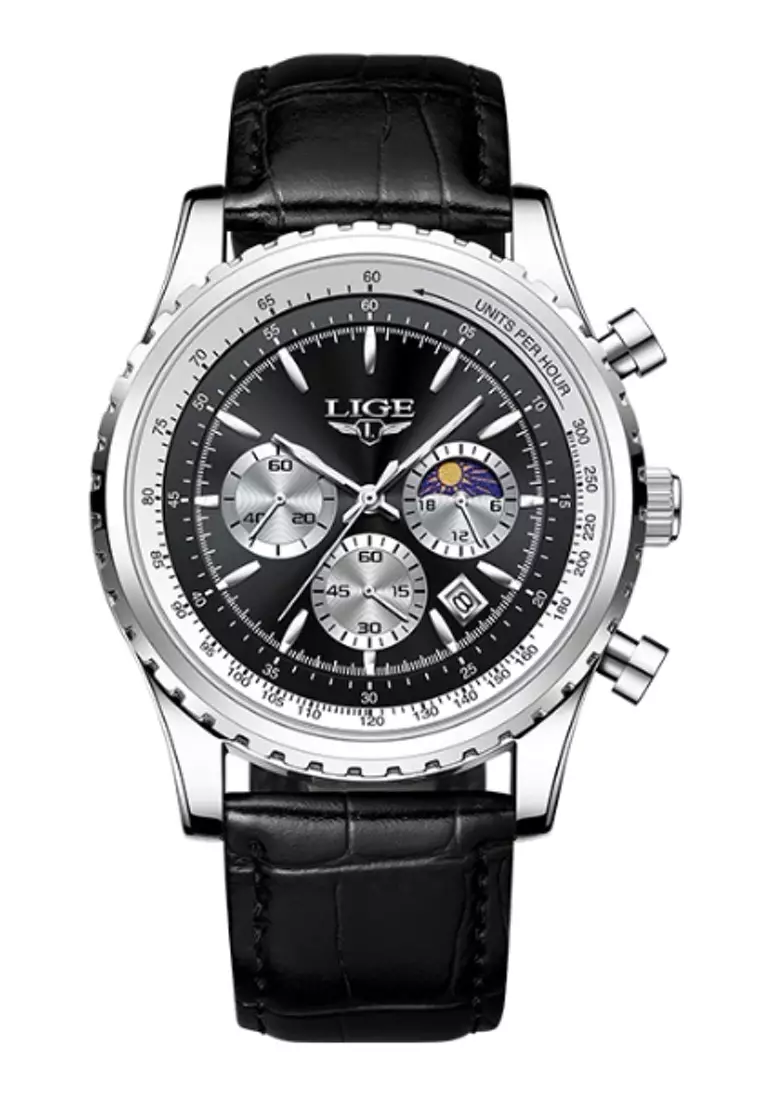 LIGE LIGE 47mm Unisex Chronograph Stainless Steel Quartz Watch