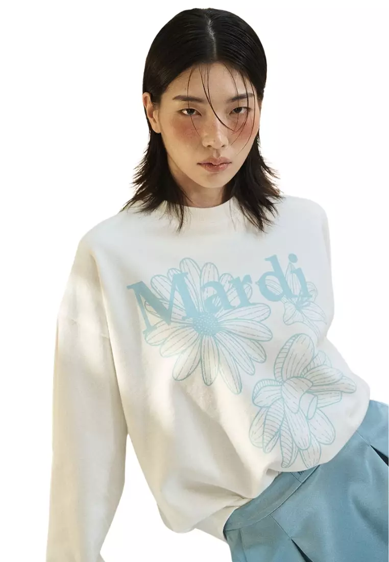 Sweatshirt Triple Flower - White Sky