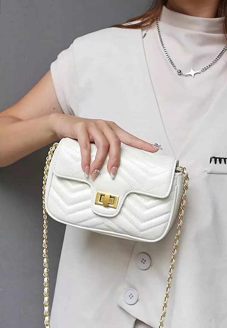 White quilted chain bag online