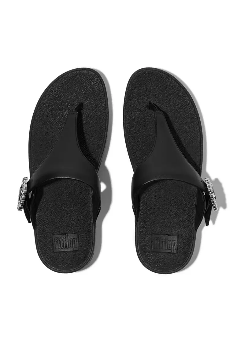 FitFlop LULU Crystal-Buckle Leather Toe-Post Sandals - All Black (E1D-090)
