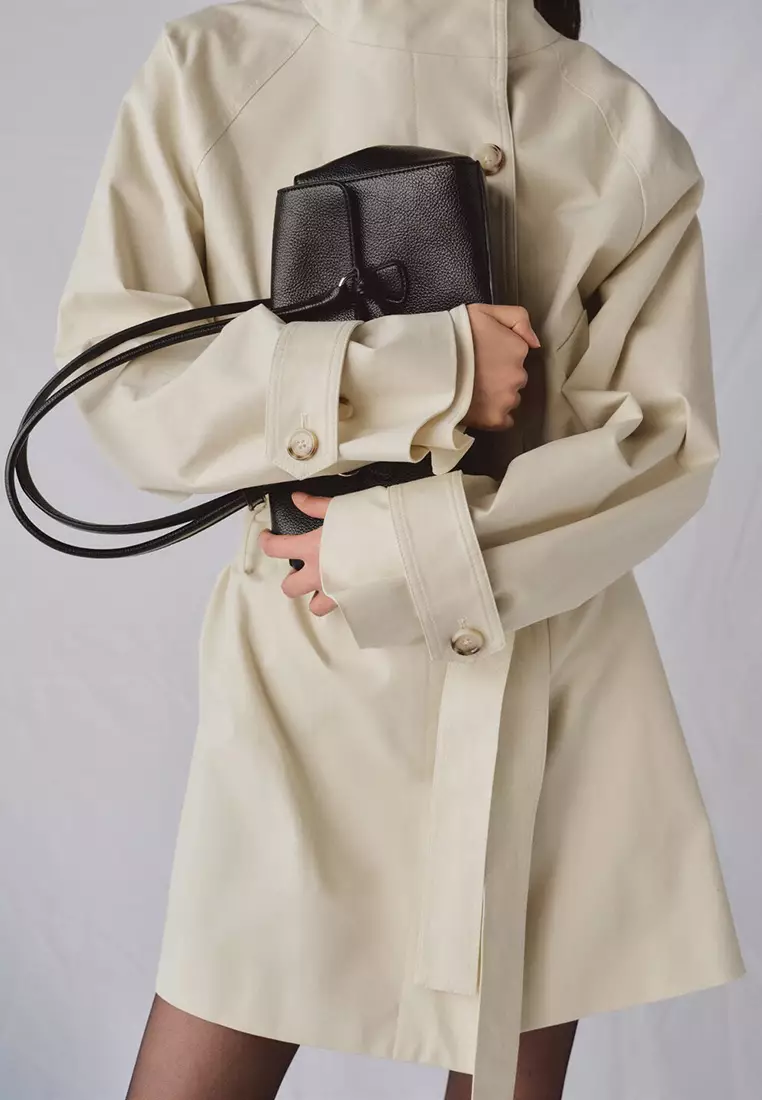 Funnel Neck Belted Trench Coat