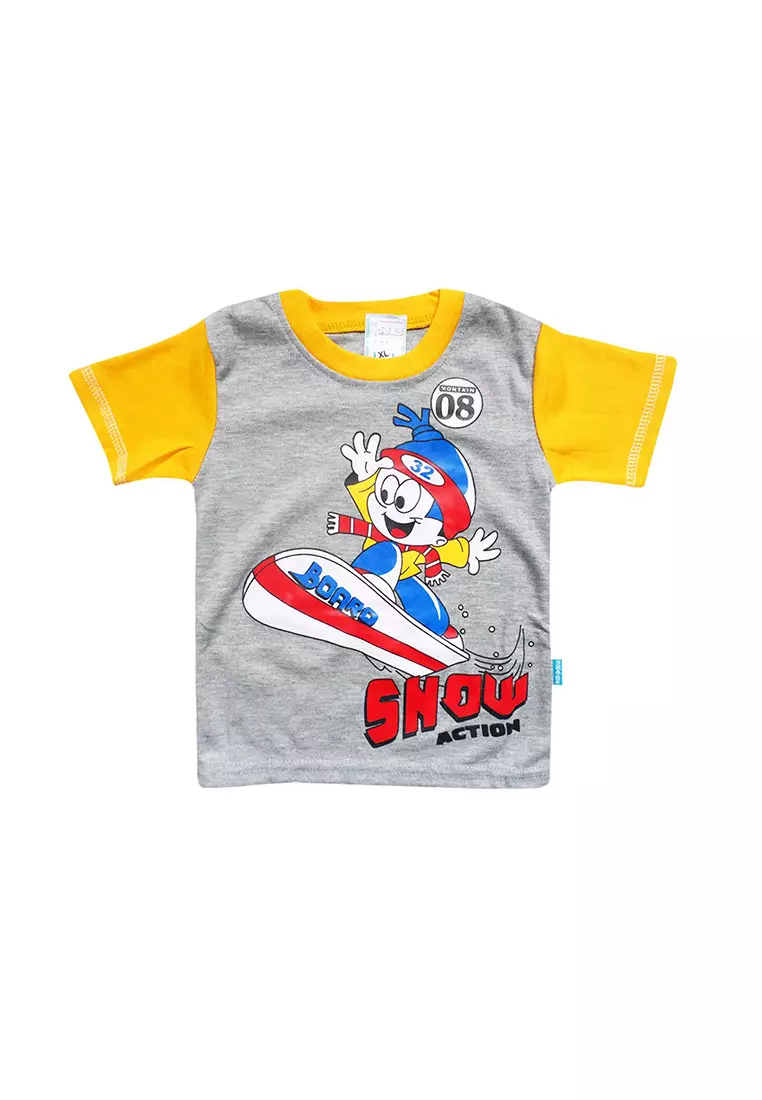 Skabe Pakaian Bayi Anak Laki Laki Baju Atasan Lengan Pendek Motif Snow Setelan Celana Jeans All Size Baby Warna Tua Usia 12 Bulan Hingga 18 Bulan 2318